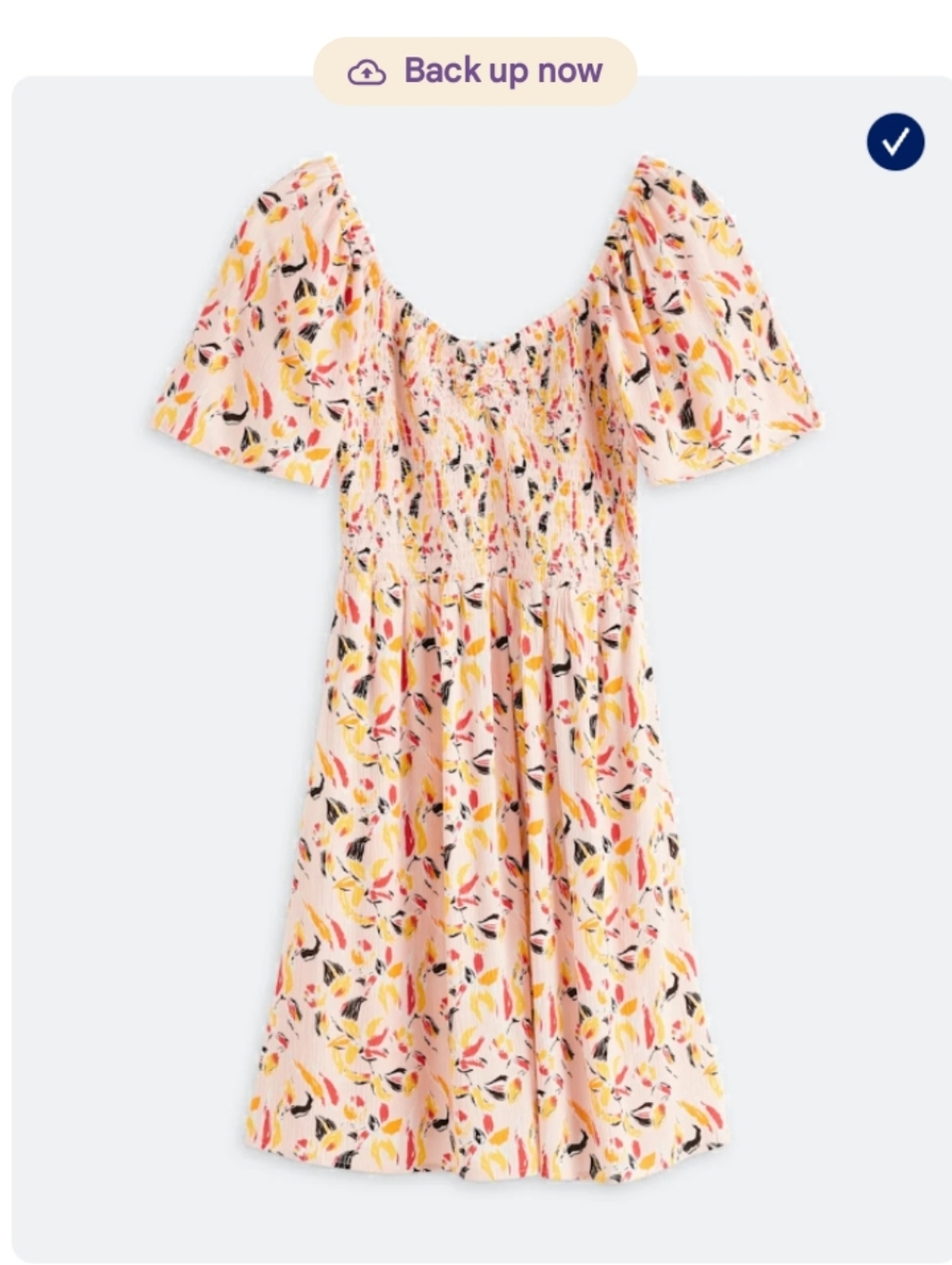 Market & Spruce Cream Floral Smocked Mini Dress with Pink and Yellow Accents